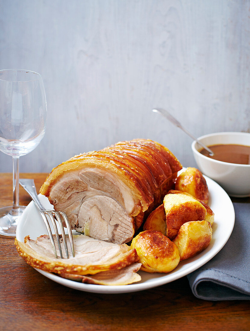 Roast pork with apple cider gravy