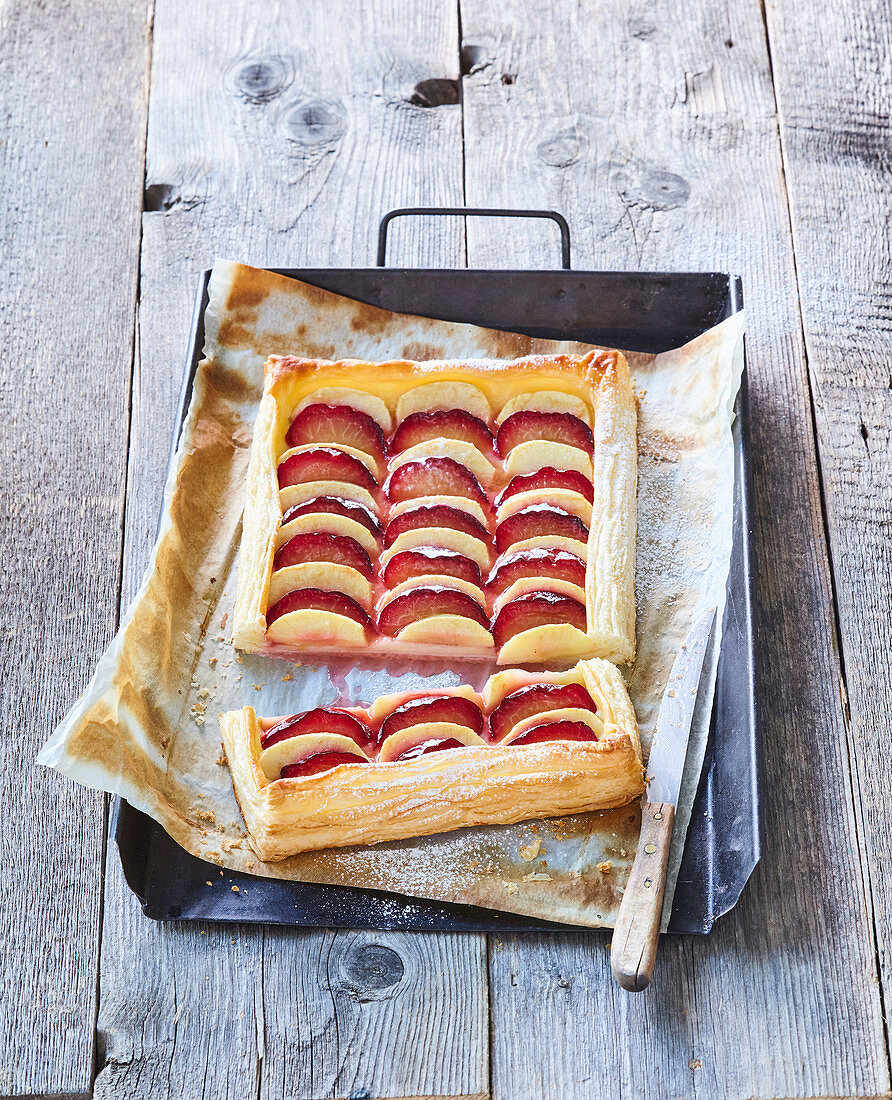 Puff pastry cake with red plums and apples Plum and Apple Tart