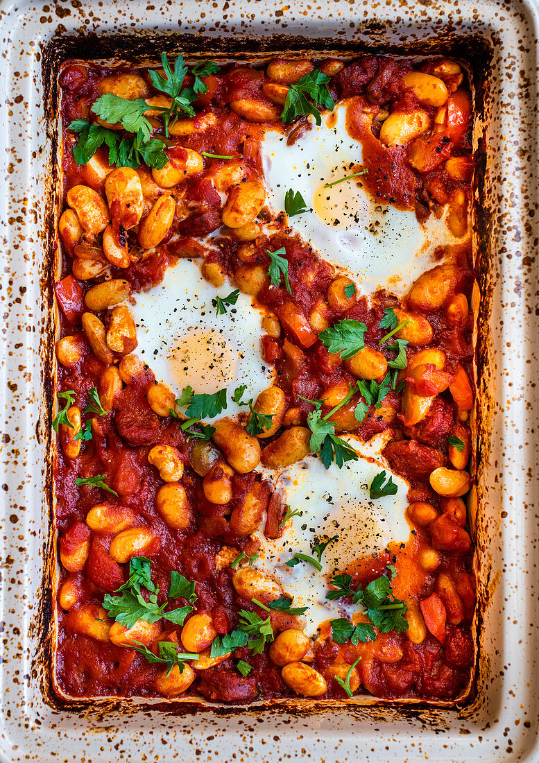 Oven Baked Beans and Eggs Traybake