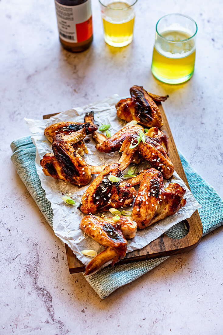 Sesame and Soy Chicken Wings with Beer