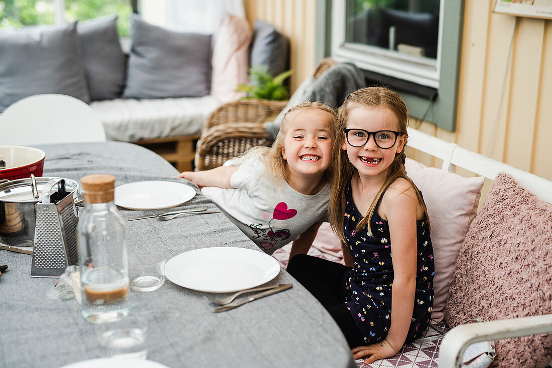 Girls having meal outside