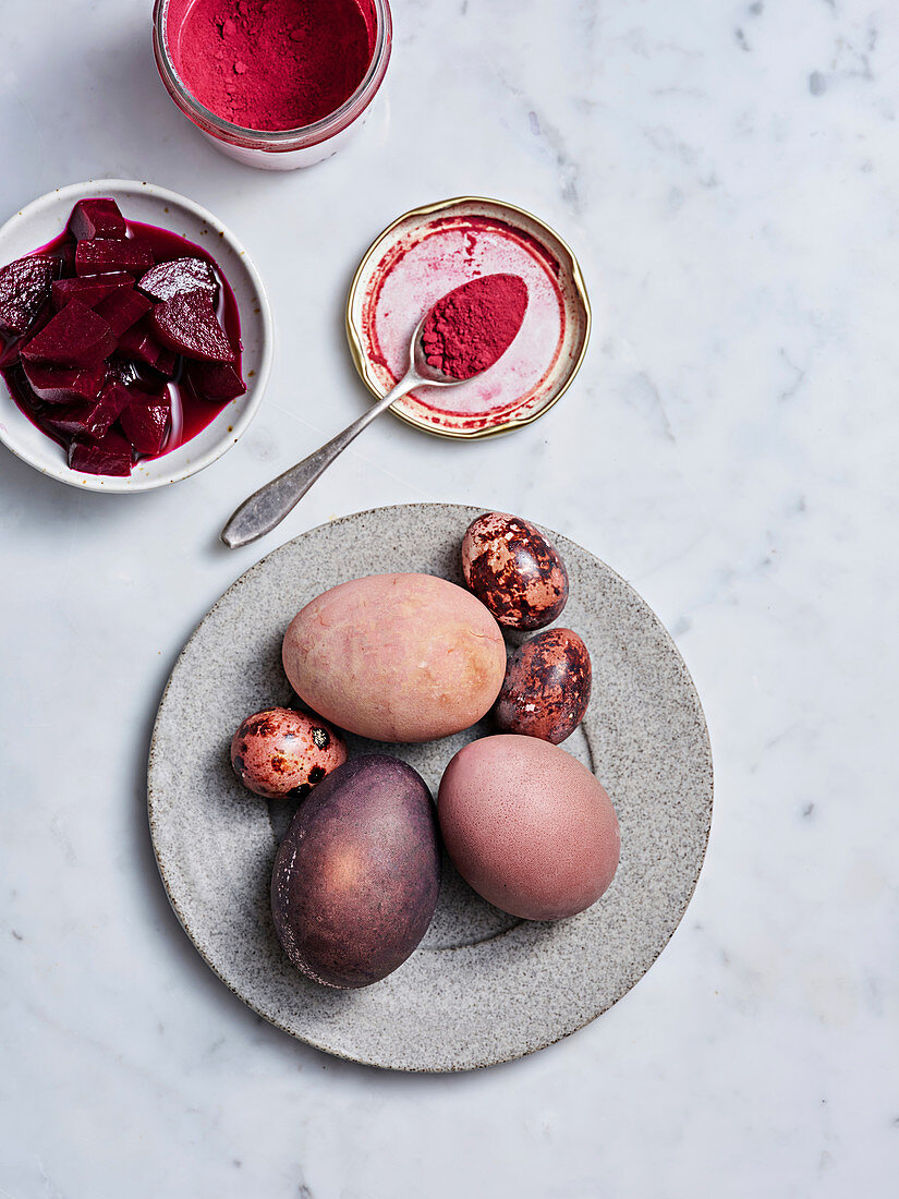 Eggs dyed with beets and beet powder