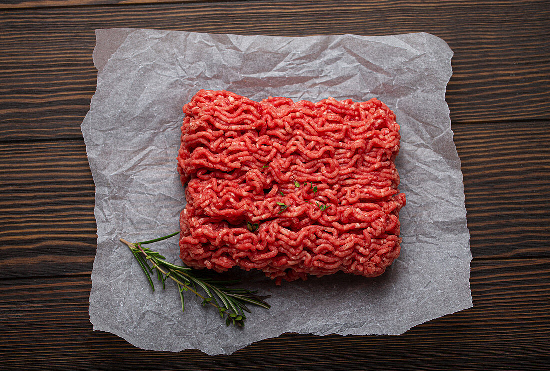 Raw minced meat on paper