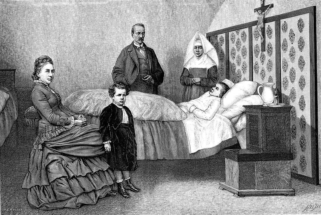 Doctor consultation, 19th century illustration