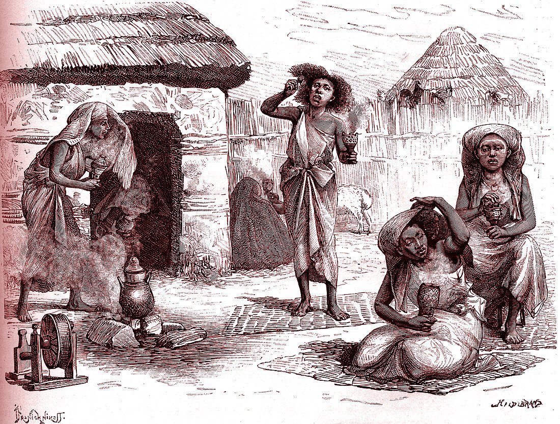 Somali women doing personal care, 19th century illustration