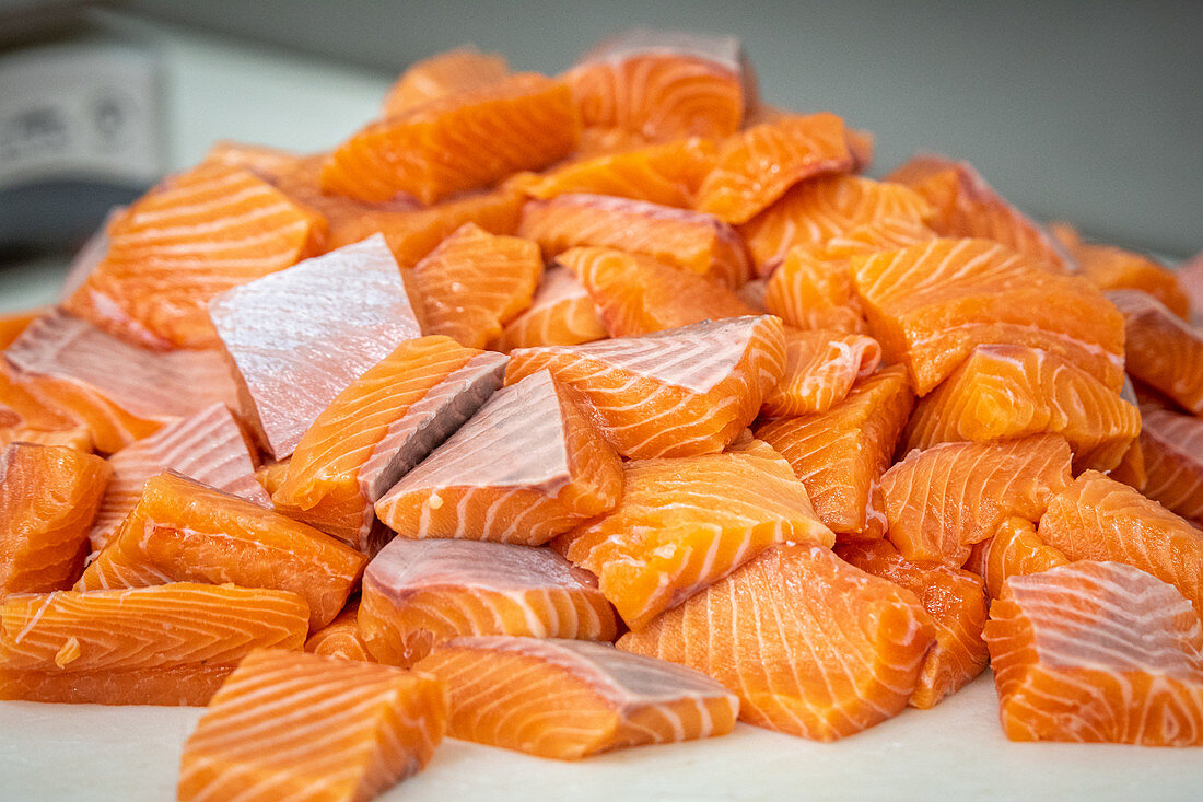 Cut pieces of salmon