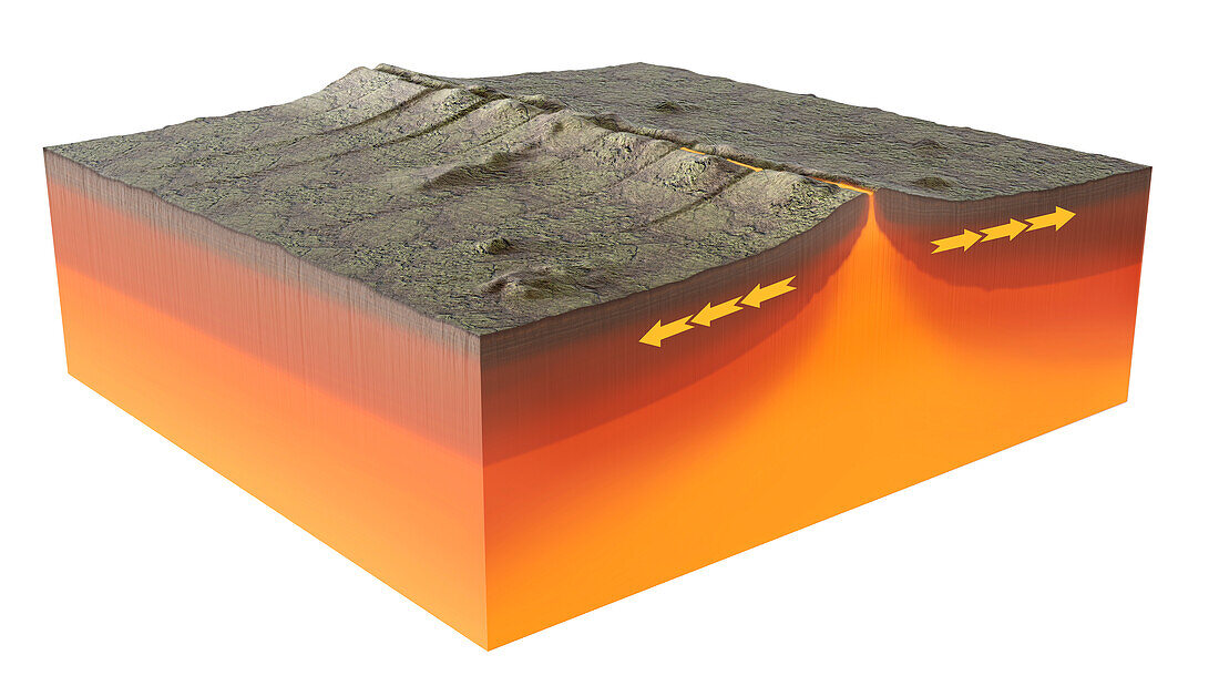 Divergent tectonic plate boundary, illustration