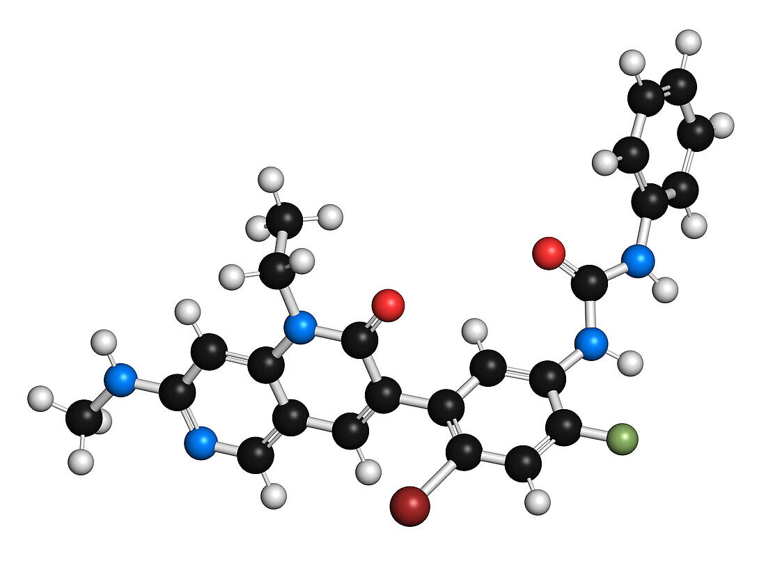 Ripretinib cancer drug molecule, illustration