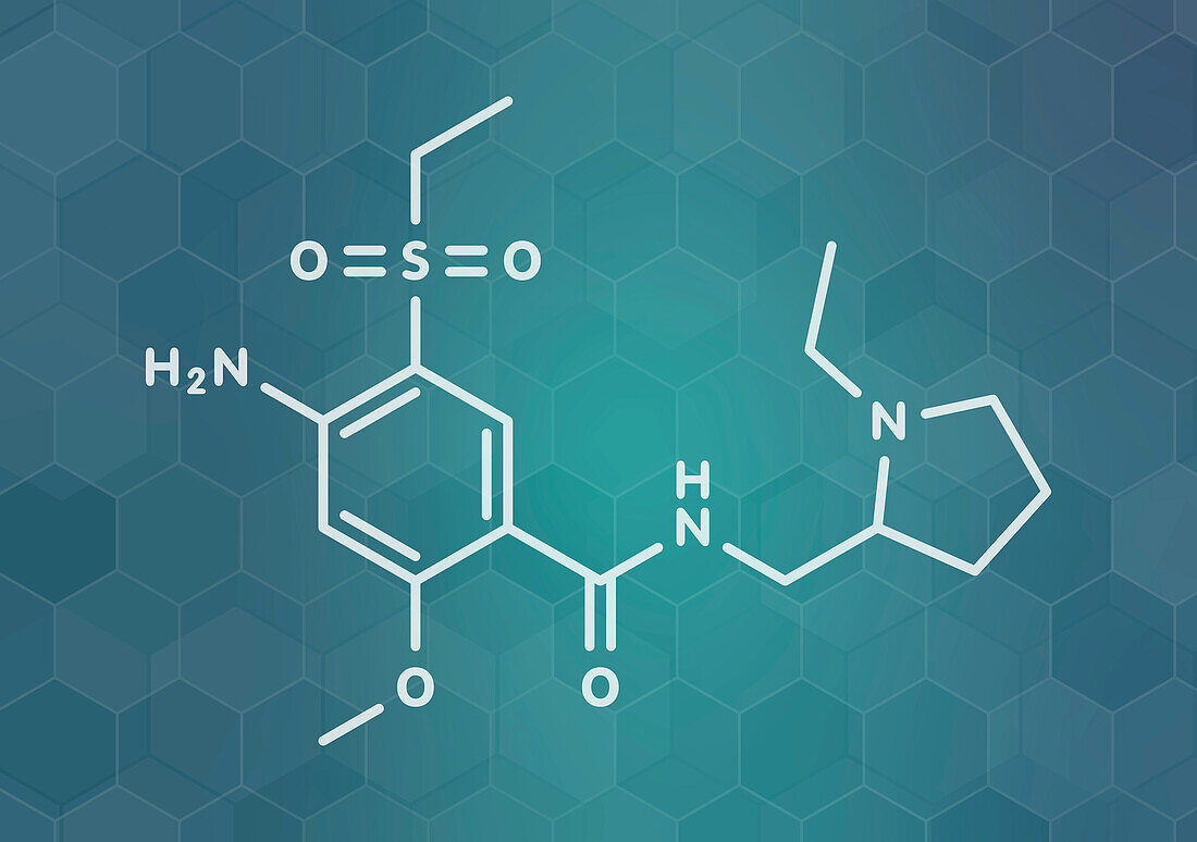 Amisulpride drug molecule, illustration