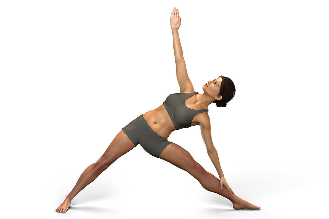 Woman in triangle yoga pose, illustration
