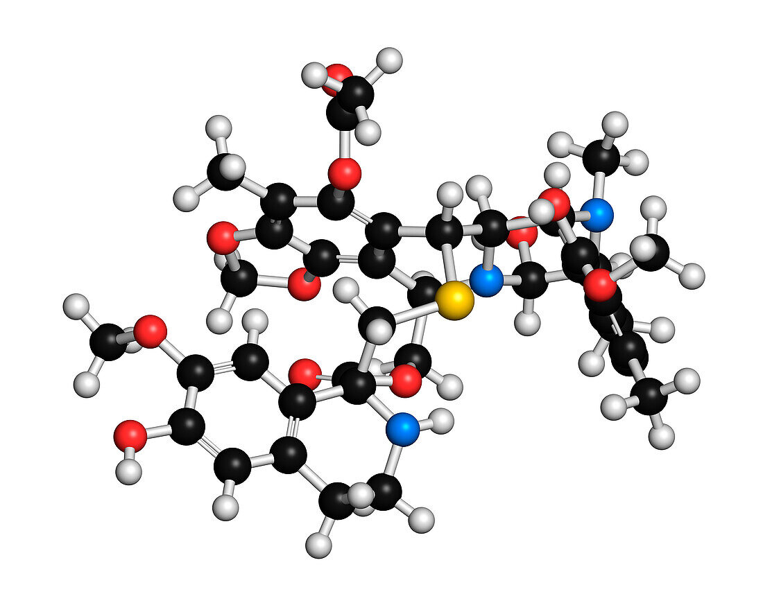 Trabectedin cancer drug molecule, illustration