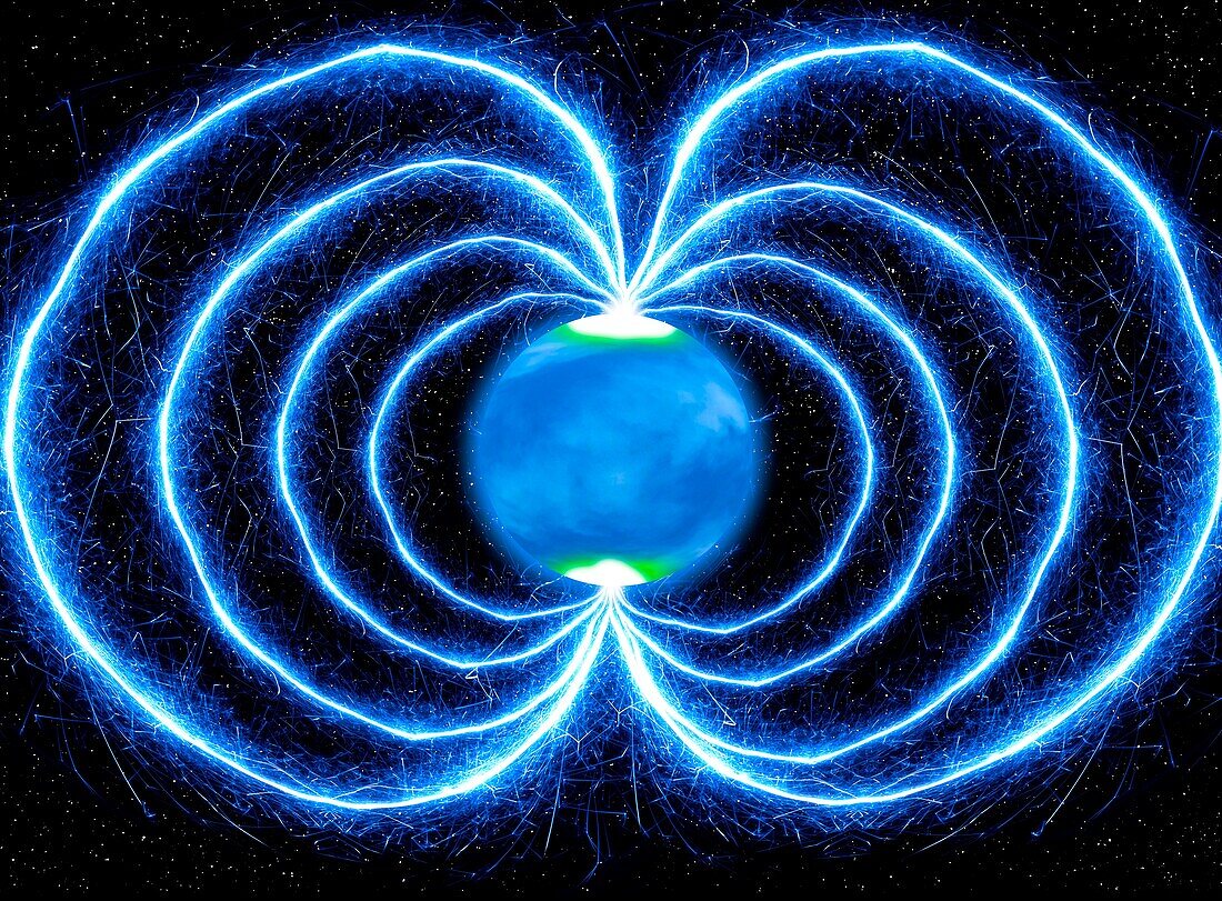 Magnetic field around an exoplanet, conceptual illustration