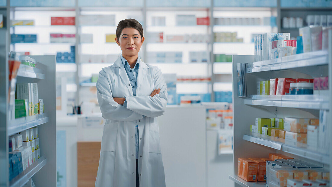 Pharmacist wearing a white coat