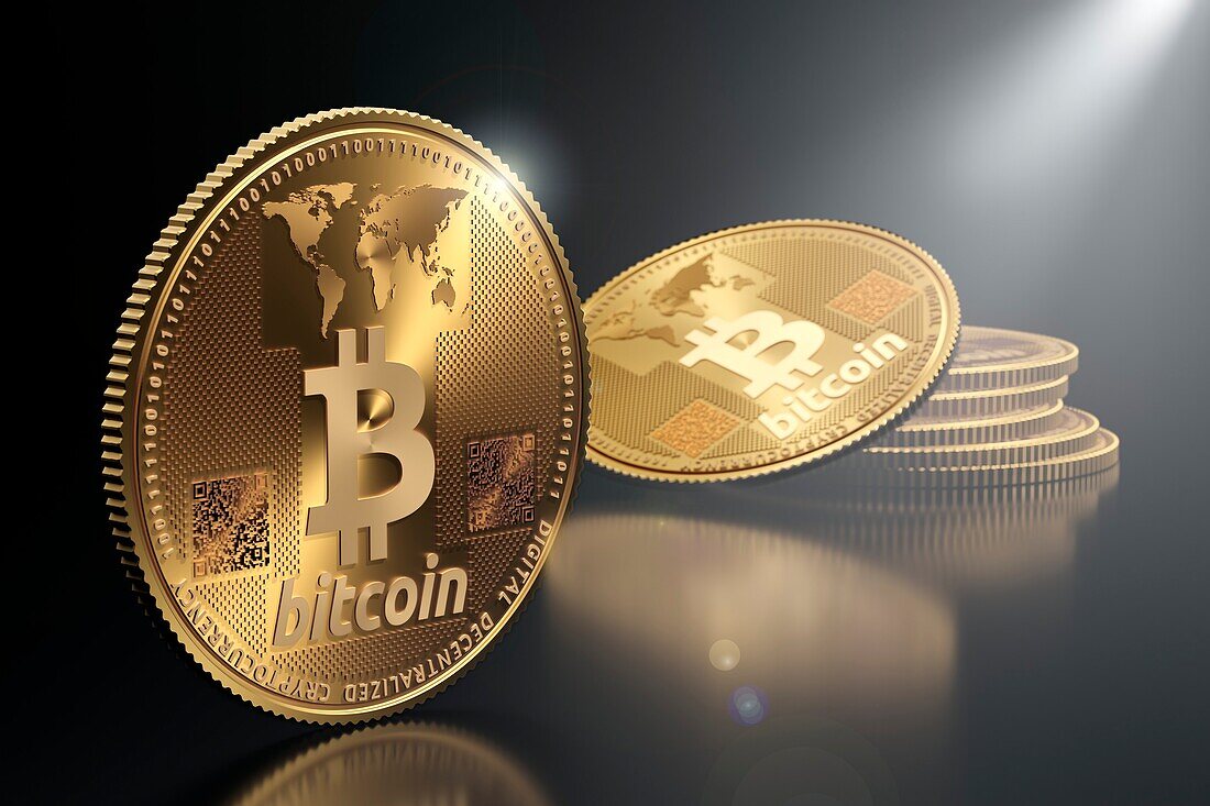 Bitcoin cryptocurrency, conceptual illustration