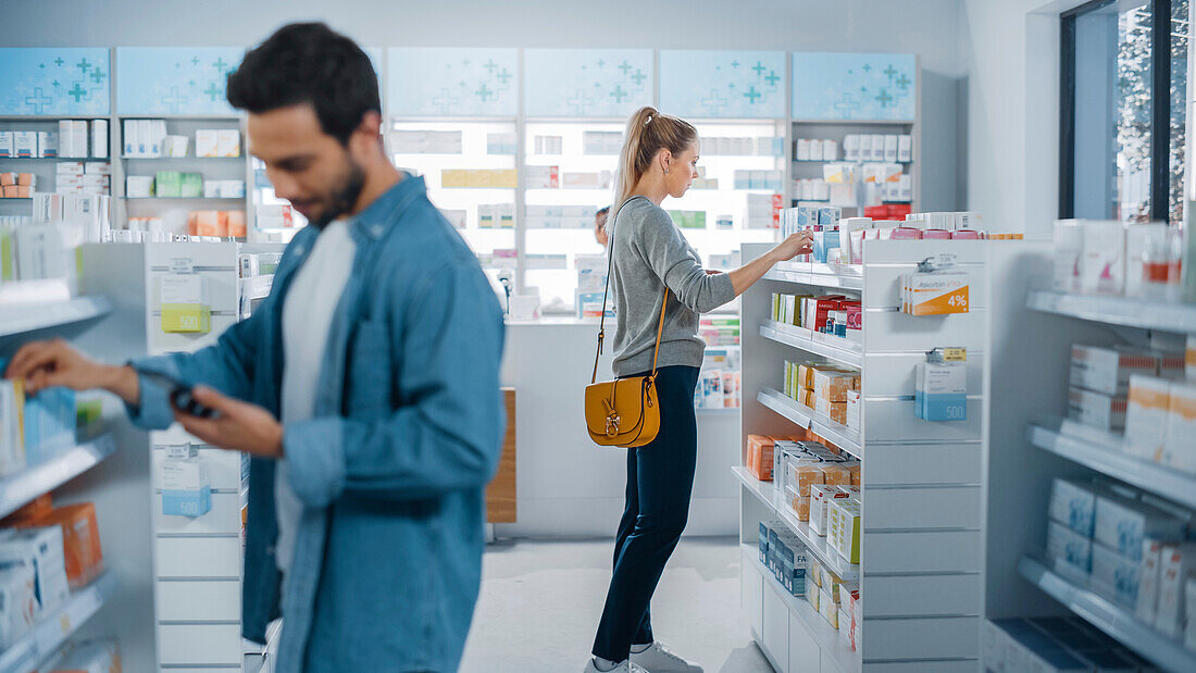 Customers browsing in a pharmacy