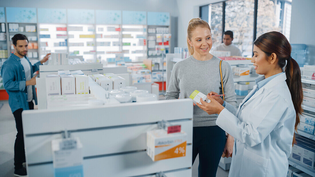 Customers browsing in a pharmacy