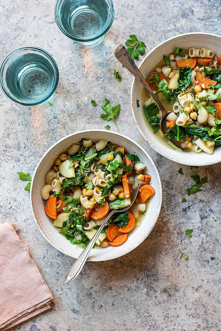 Chickpea and vegetable noodle soup