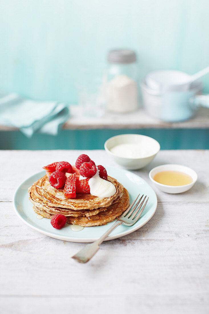 Healthy pancakes with red berries