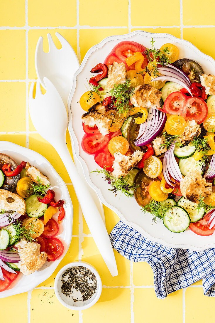 Panzanella - Mediterraner Brotsalat mit Micro Greens