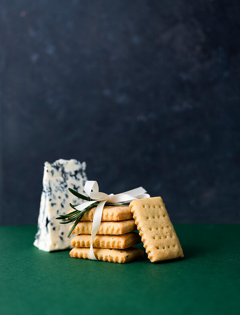 Homemade Rosemary Crackers with Blue Cheese for gifting