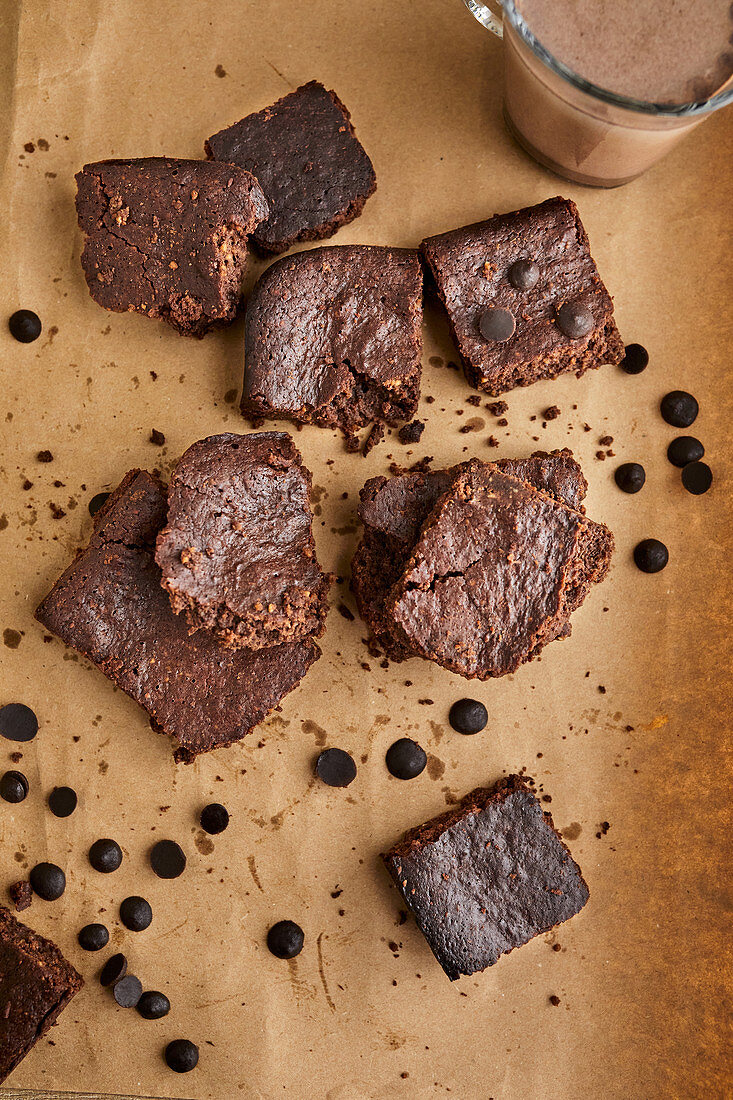 Chocolate brownies with chocolate drops