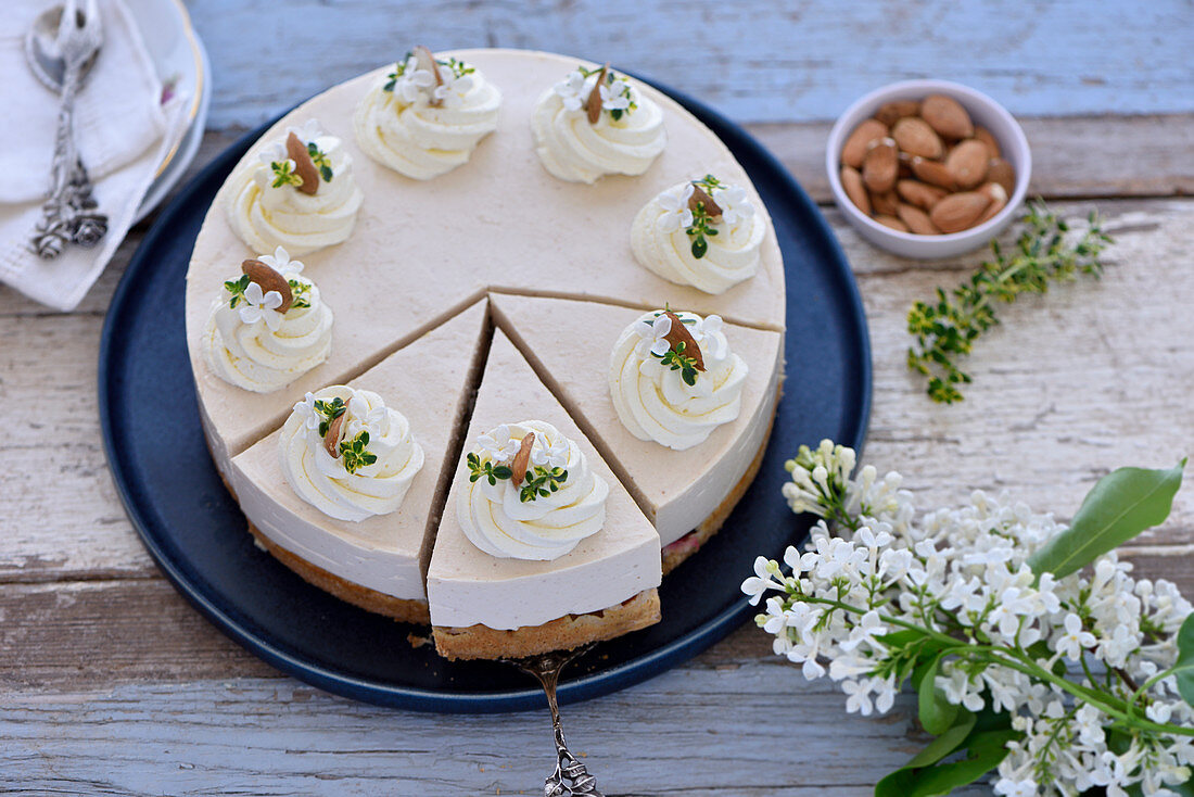 Vegan rhubarb and almond cream cake