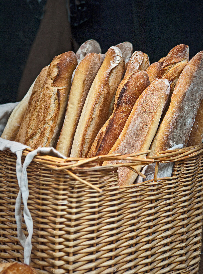 Fresh baked baguettes in a French boulangerie