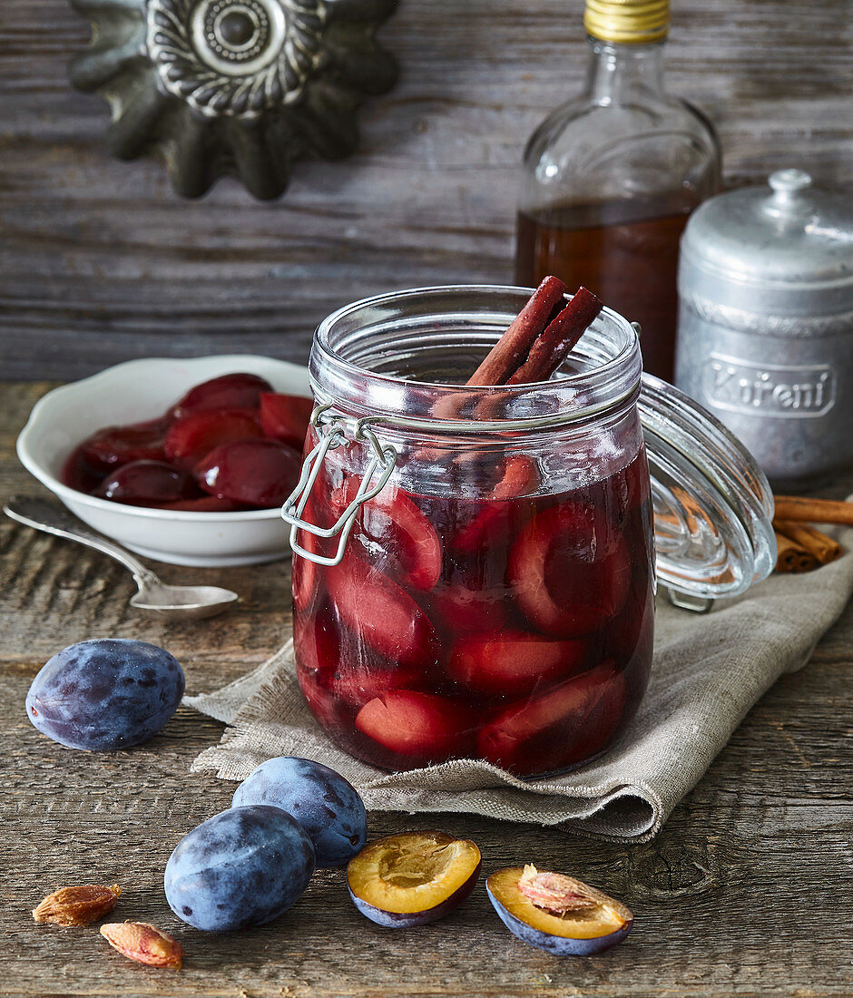 Pickled plums in red wine