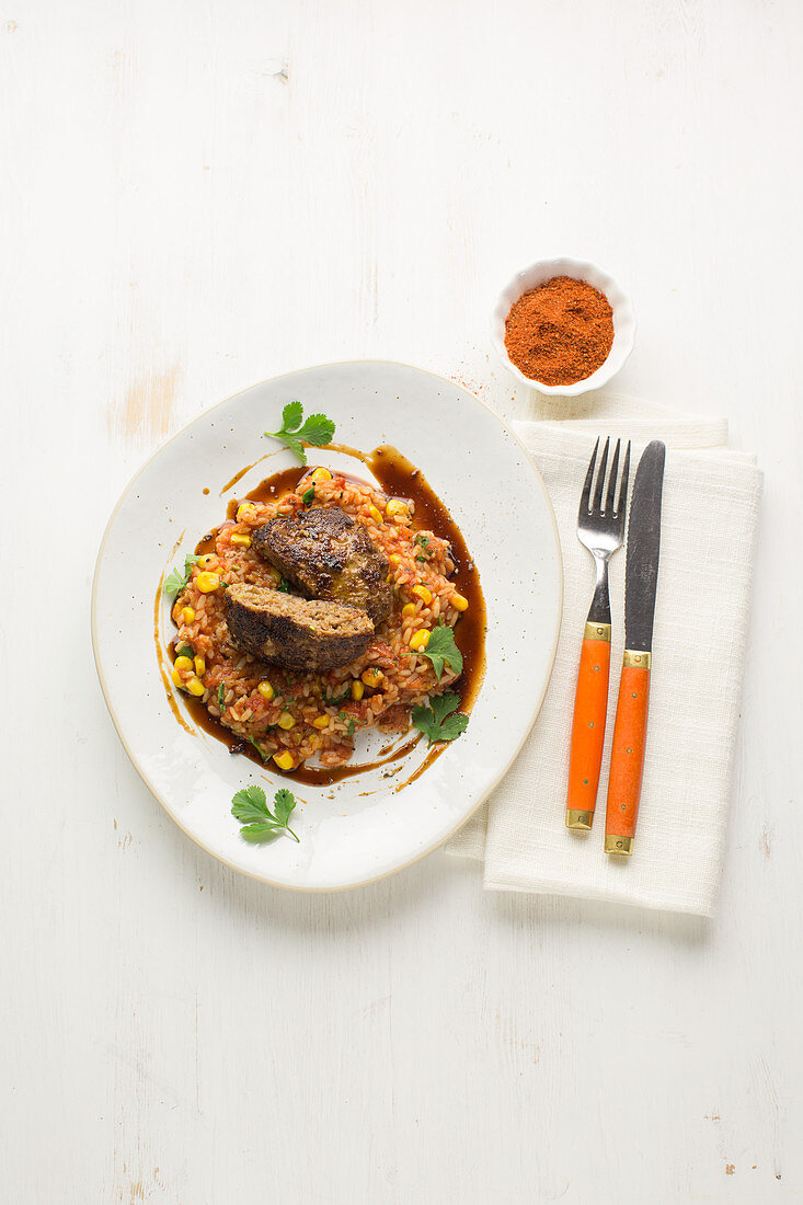 BBQ mince steak with tomato rice