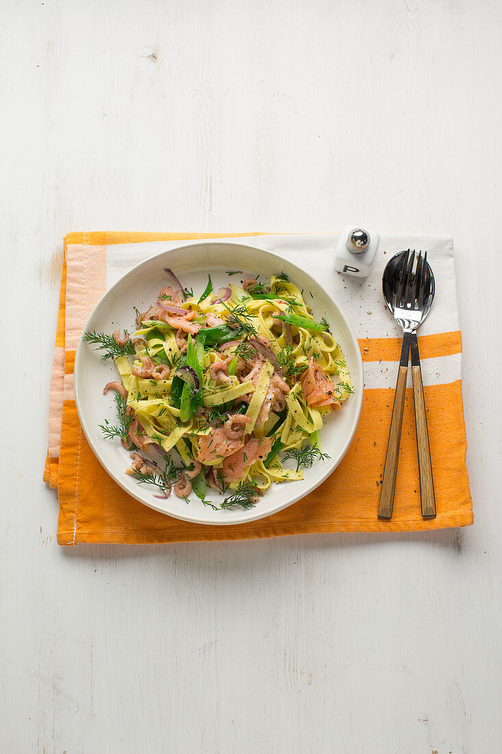 North Sea pasta with crab and smoked salmon