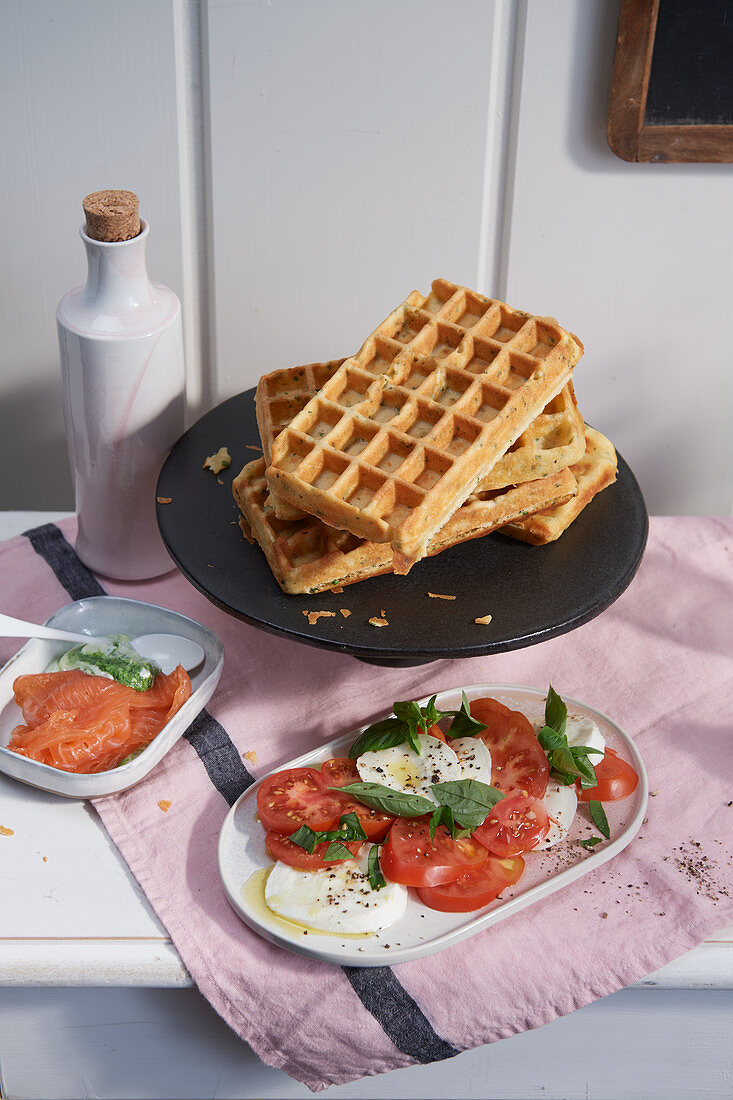 Hearty waffles with caprese