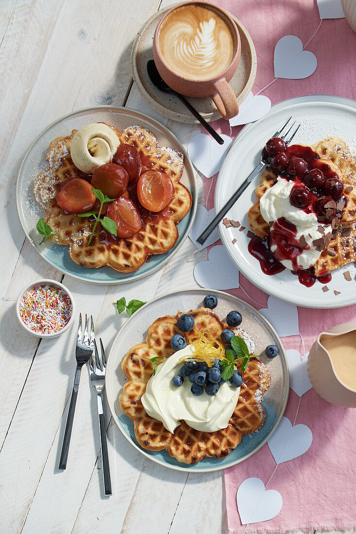 Three sweet waffle variations