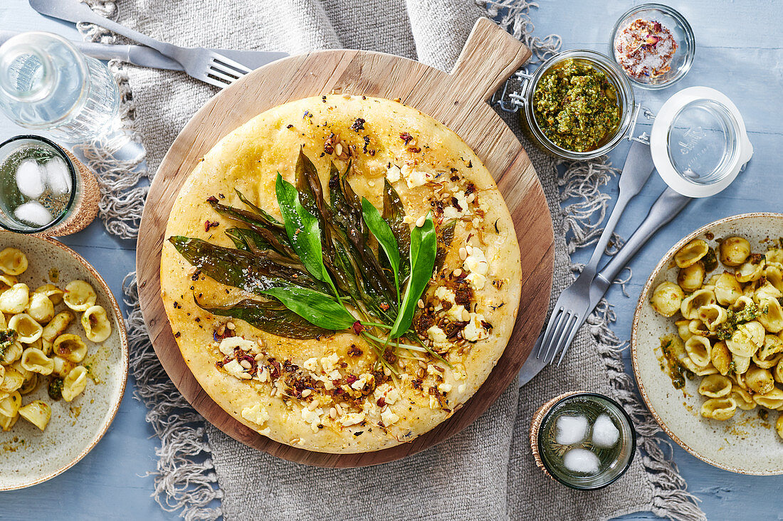 Wild garlic focaccia