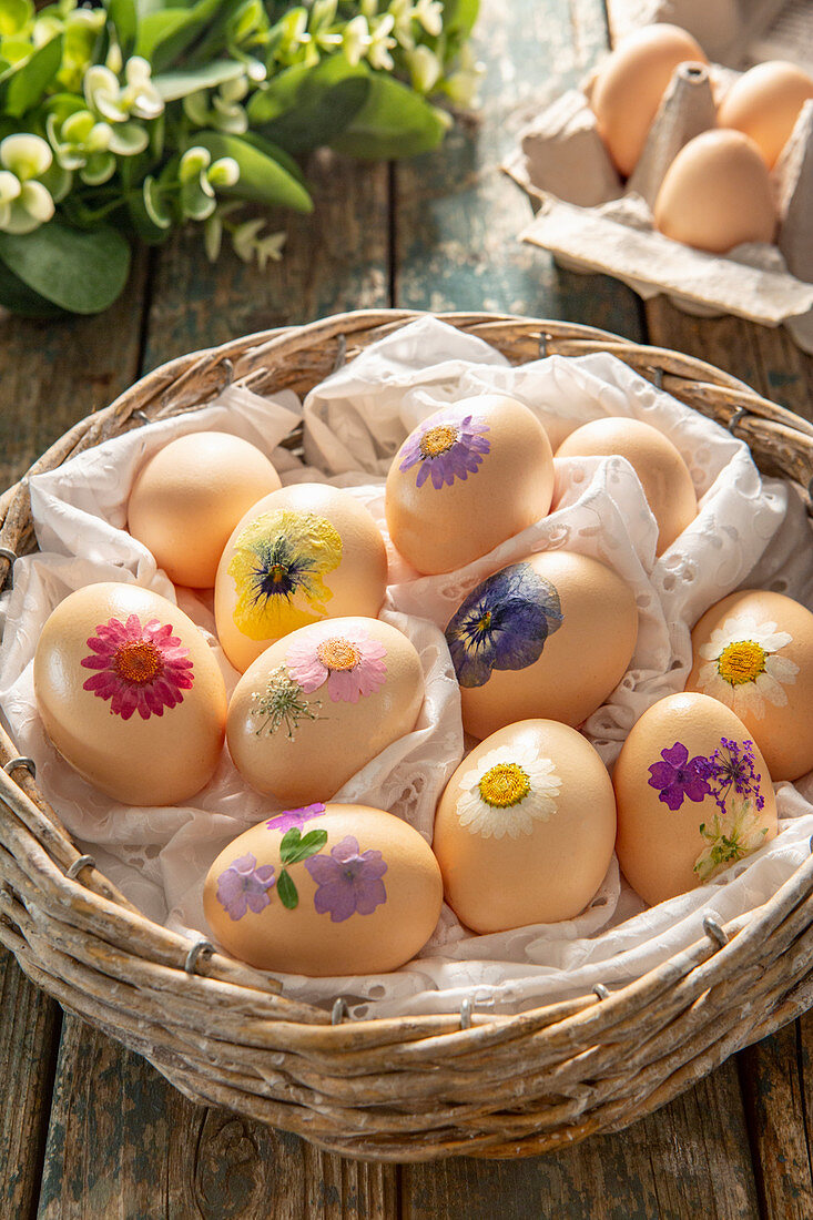 Easter eggs with flower decorations