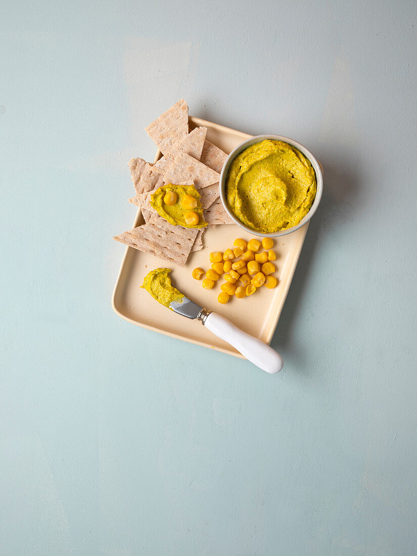 Vegan curry corn spread with cashew nuts