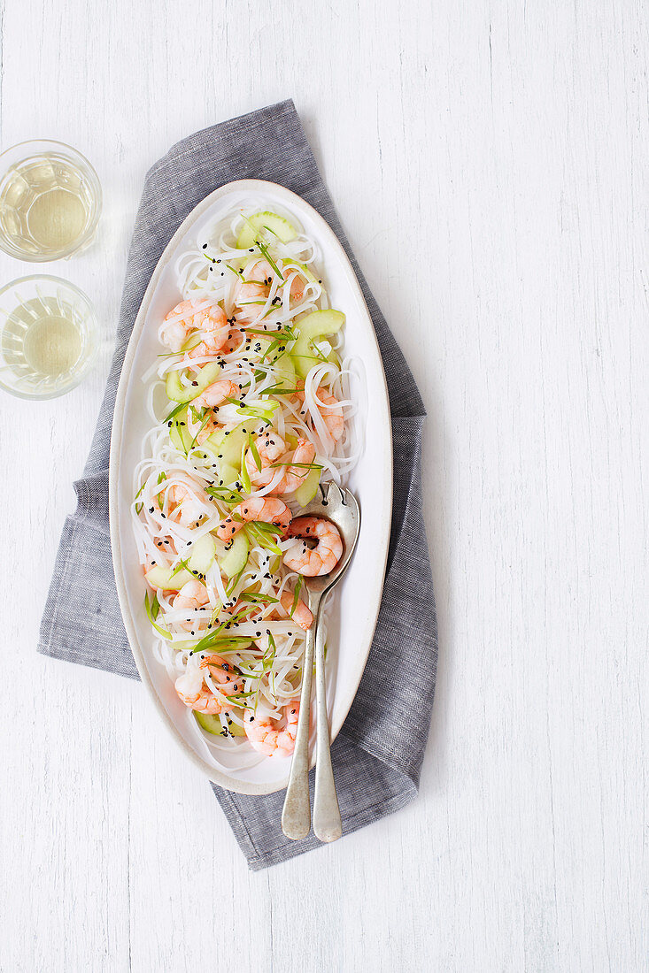 Asian pickled cucumber and prawn salad