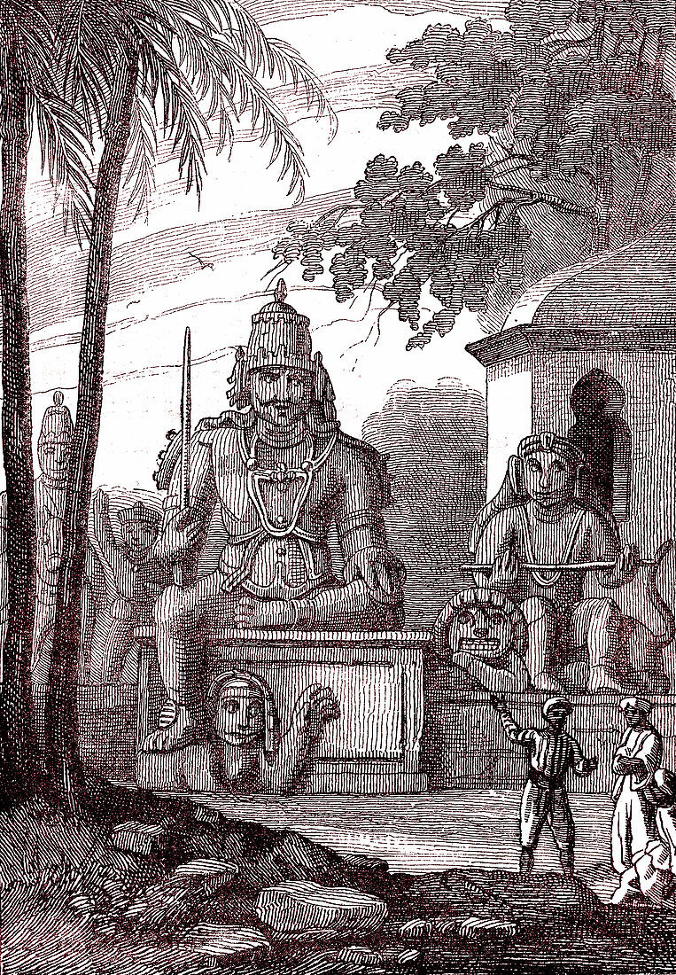Idols and statues, Pondicherry, India, illustration