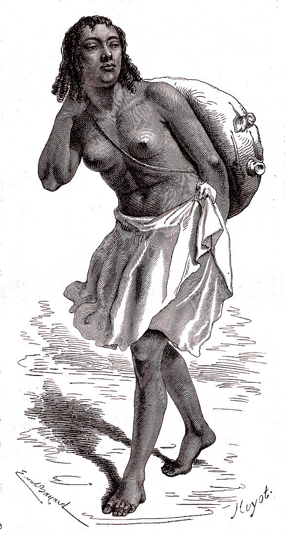 Eritrean woman carrying water, 19th century illustration