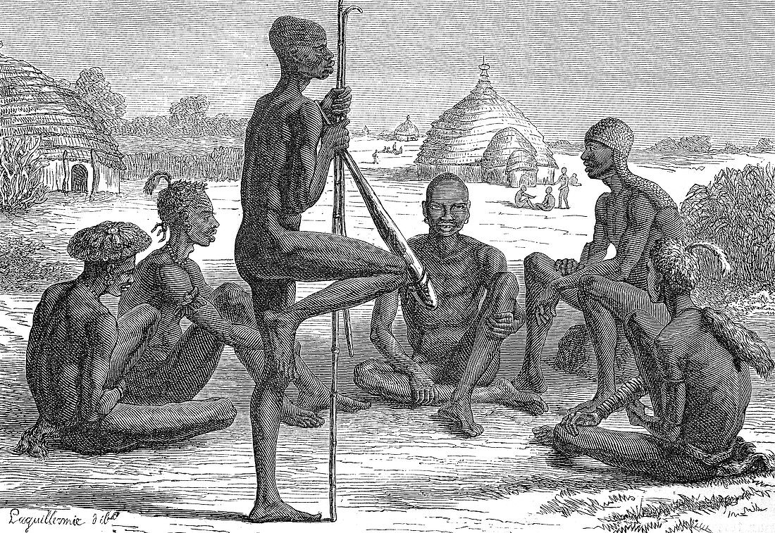 Natives of the Dinka tribe, 19th century illustration