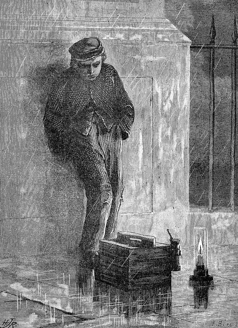 Shoeshiner in London, England, 19th century illustration