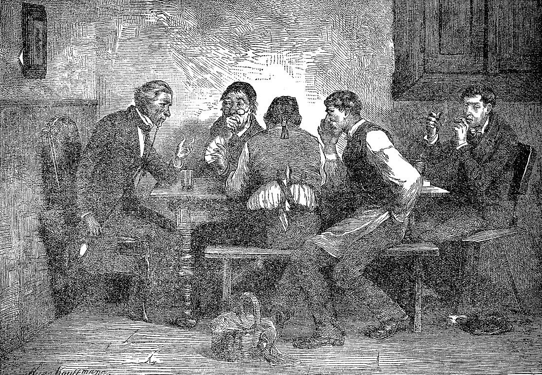 Men drinking beer and discussing politics, illustration