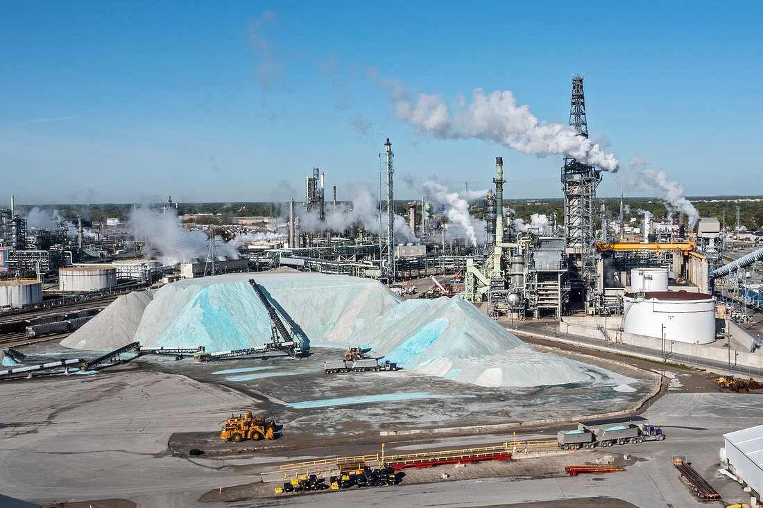 Salt mine, Detroit, Michigan, USA, aerial photograph