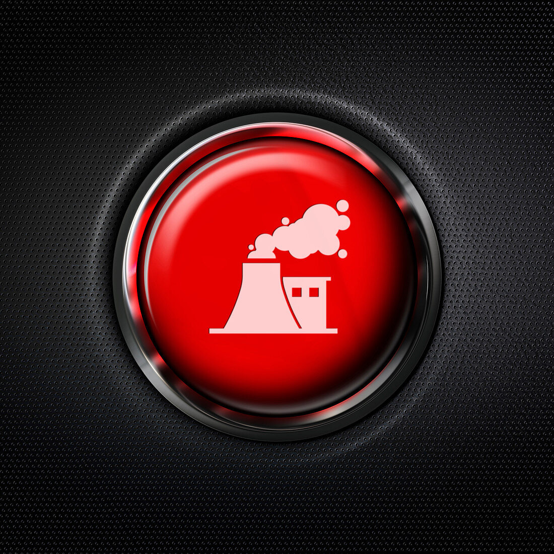 Red factory pollution stop button, composite image