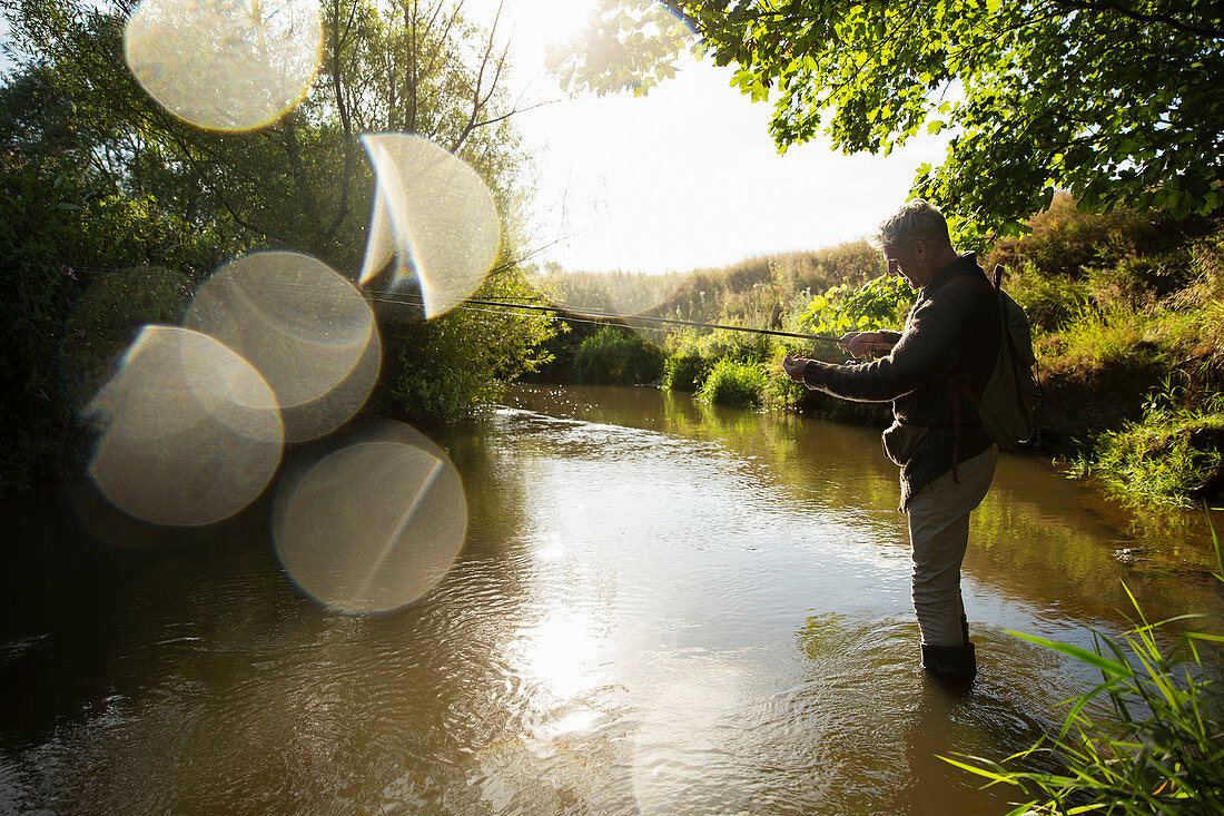 Man fly fishing on a river