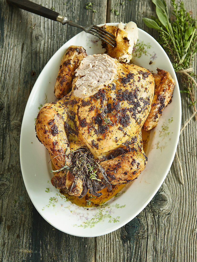 Roast Chicken with four herbs