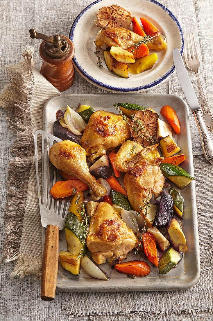 Chicken with baked vegetables
