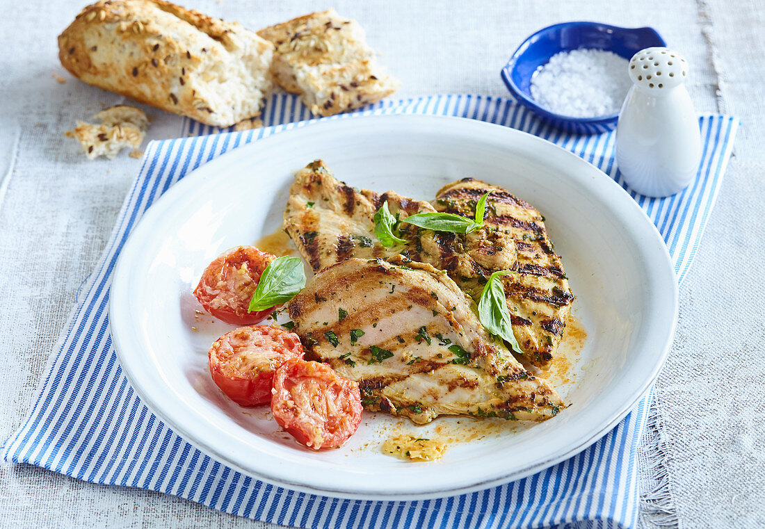 Chicken breast with mustard and basil
