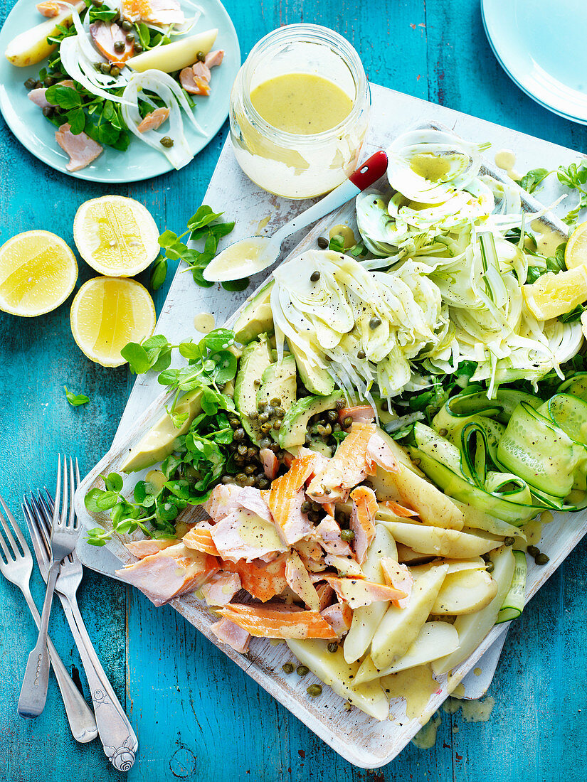 Hot-smoked salmon salad