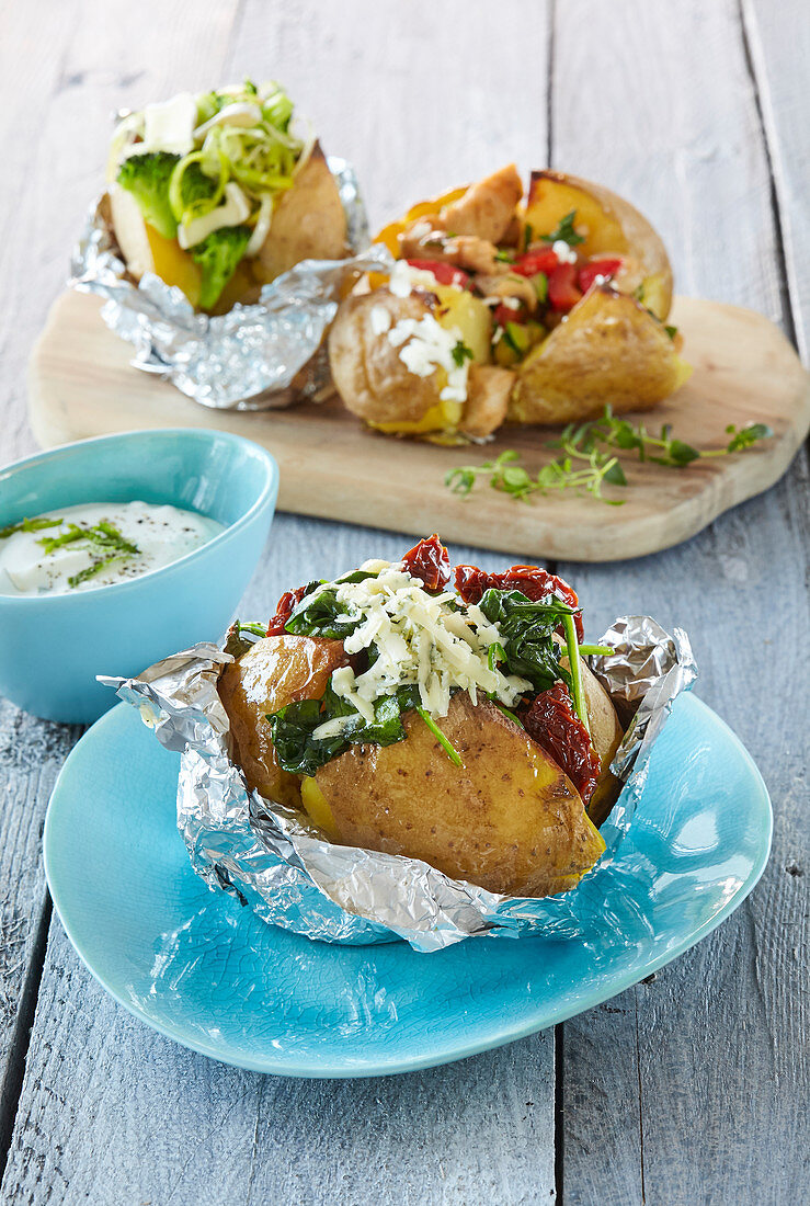 Baked potatoes with three stuffings