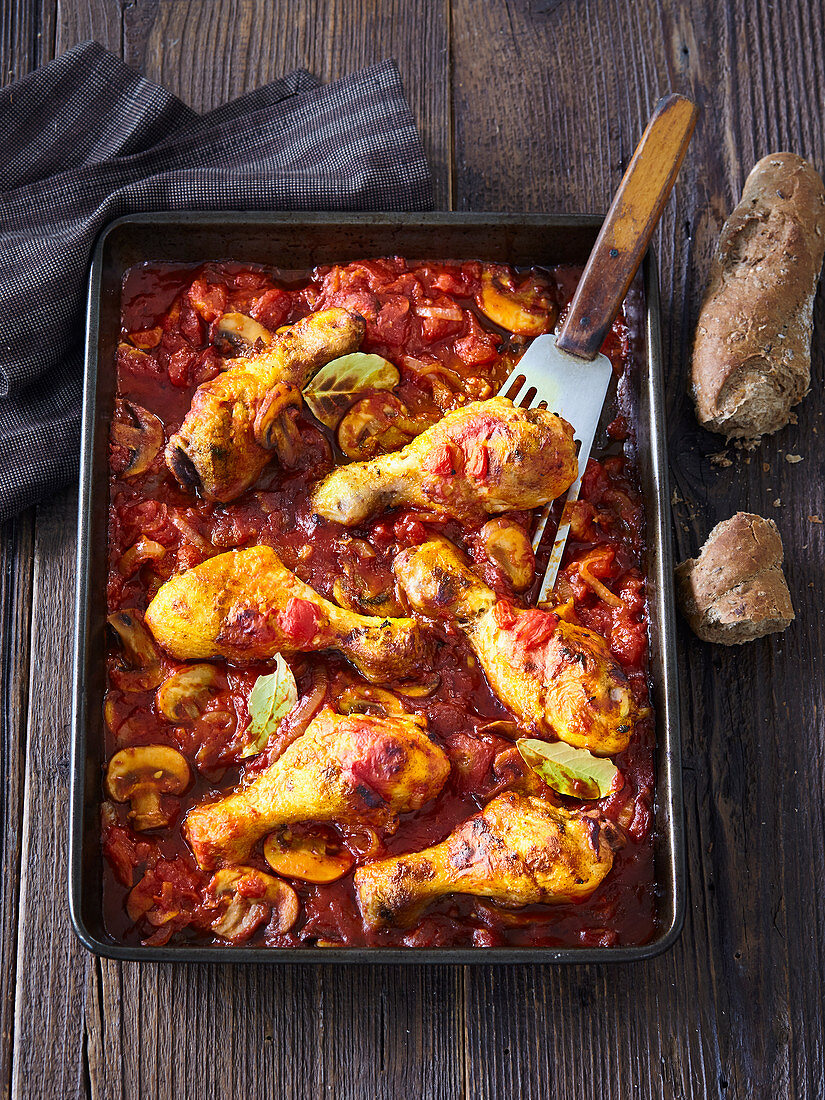 Paprikahähnchen mit Tomaten und Champignons